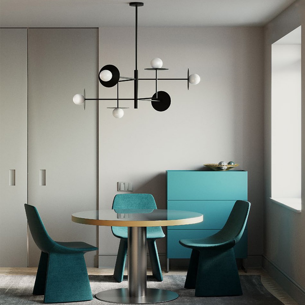Pendant lamp Redo Plato, metal, glass, sand black, 6XG9, L.94 cm