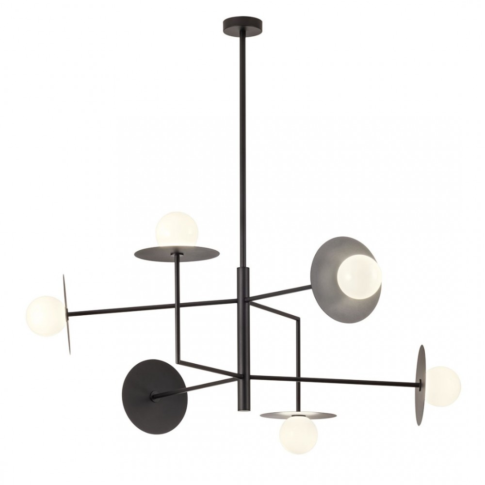 Pendant lamp Redo Plato, metal, glass, sand black, 6XG9, L.94 cm