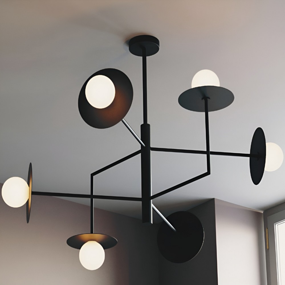 Pendant lamp Redo Plato, metal, glass, sand black, 6XG9, L.94 cm