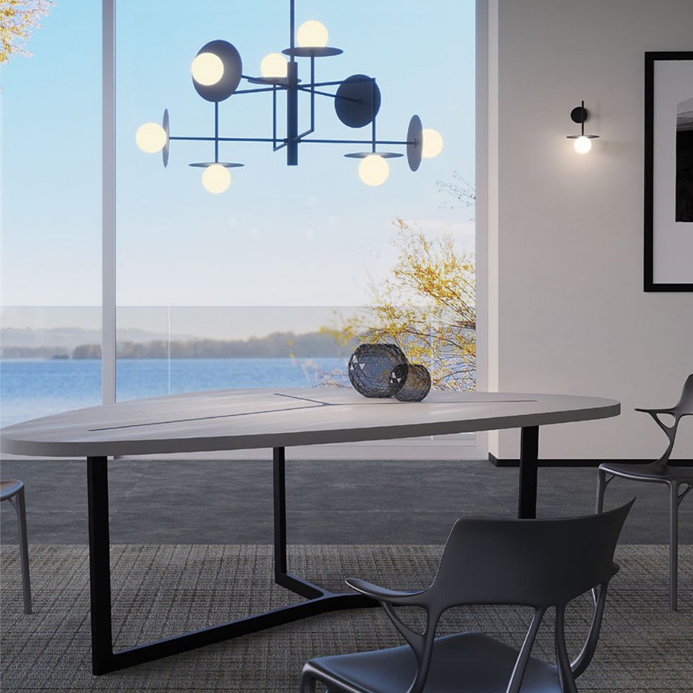 Pendant lamp Redo Plato, metal, glass, sand black, 8XG9, L.100 cm