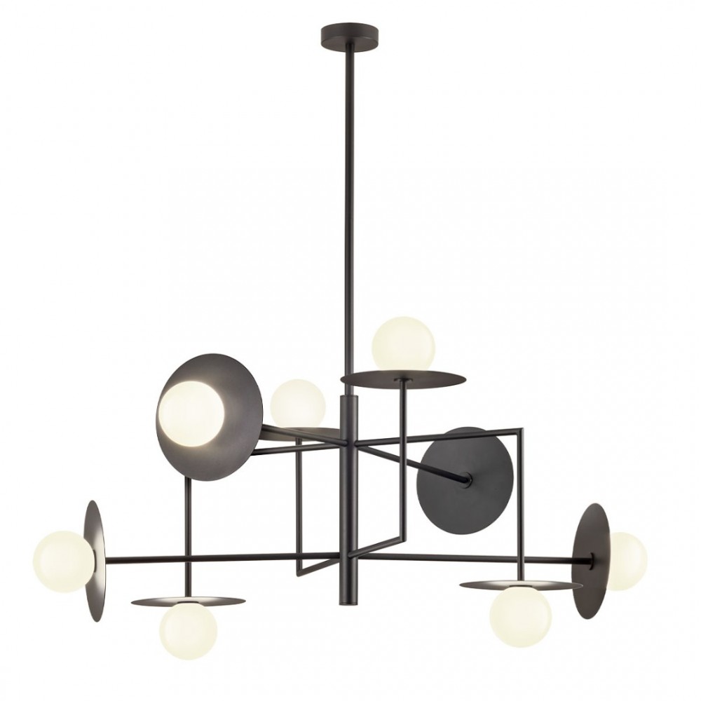 Pendant lamp Redo Plato, metal, glass, sand black, 8XG9, L.100 cm