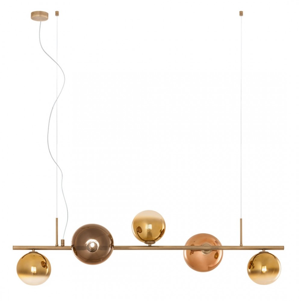 Suspension Redo Roy, metal, glass, gradient gold/gradient coffee, 5XG9, L.118 cm