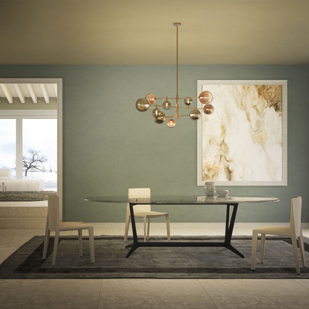 Pendant lamp Redo Roy, metal, glass, gradient gold/gradient coffee, 10XG9, L.124 cm
