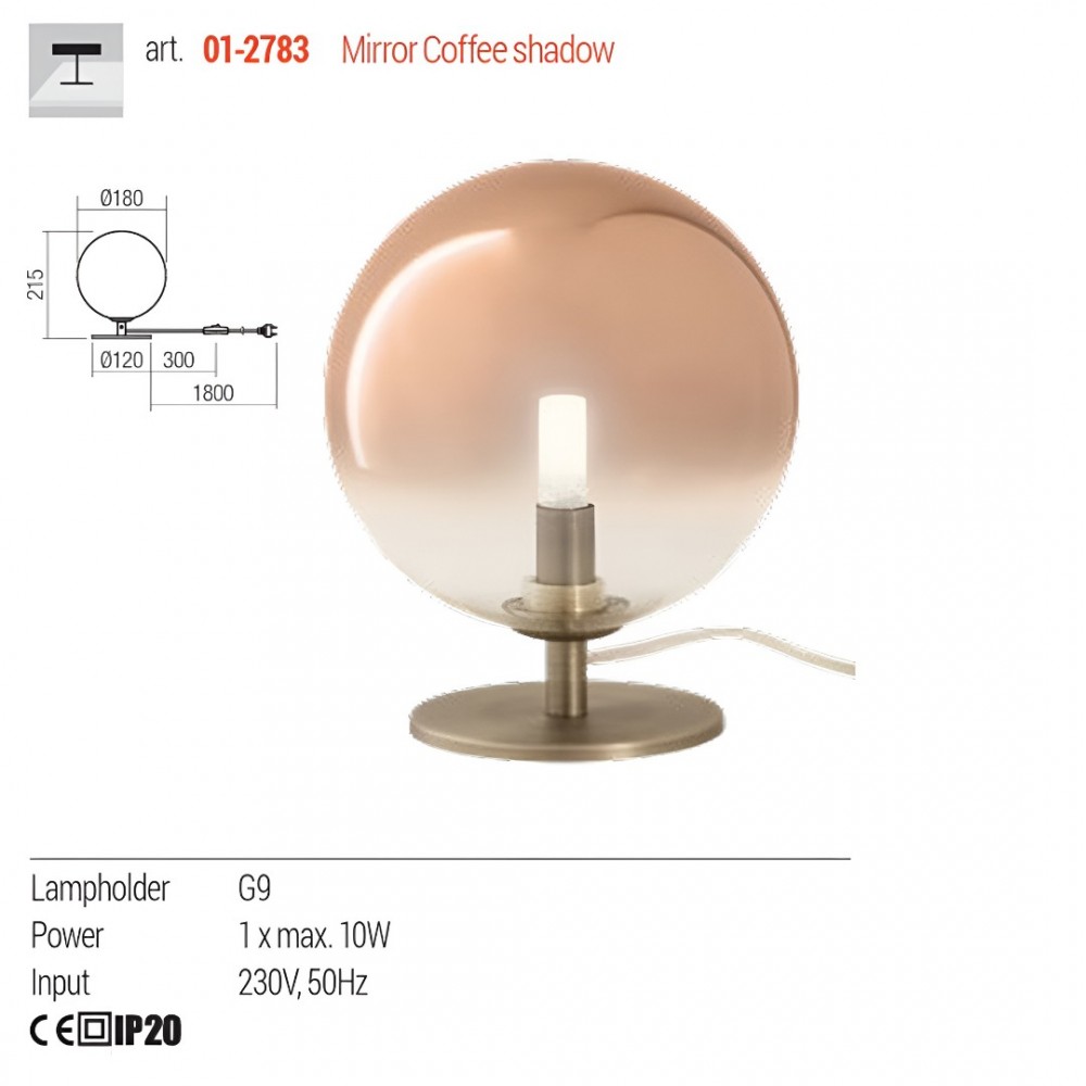 Table lamp Redo Roy, metal, glass, gradient gold, 1XG9, H.21 cm
