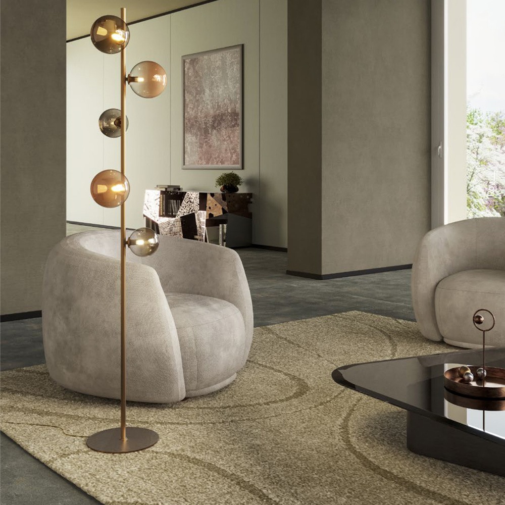 Floor lamp Redo Roy, metal, glass, gradient gold/gradient coffee, 5XG9, H.171 cm