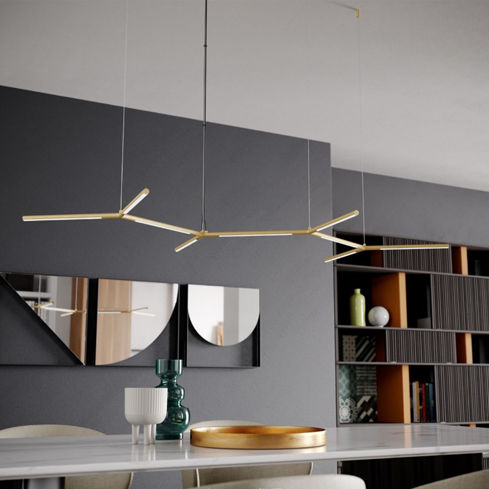 Suspension Redo Stick, metal, matt brass, dimmable, LED, 65W, 4253 lumens, warm white 3000K, L.139 cm