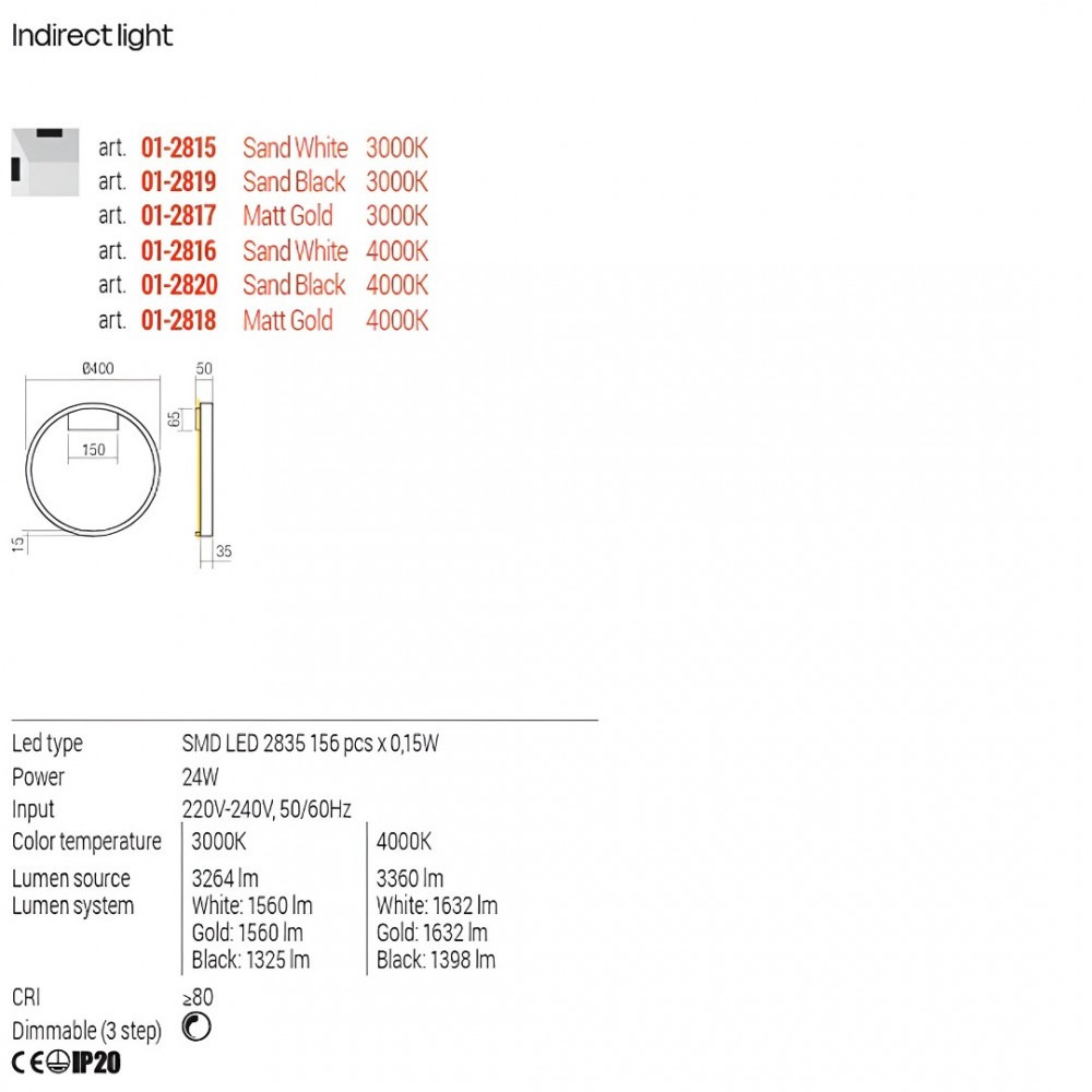 Ceiling lamp Redo Febe, metal, matt gold, dimmable, LED, 24W, 1632 lumens, neutral white 4000K, D.40 cm