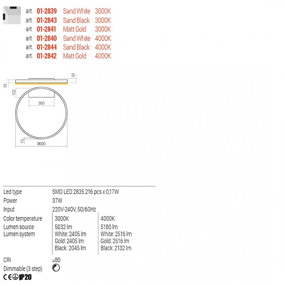 Ceiling lamp Redo Febe, metal, sand black, dimmable, LED, 37W, 2045 lumens, warm white 3000K, D.60 cm