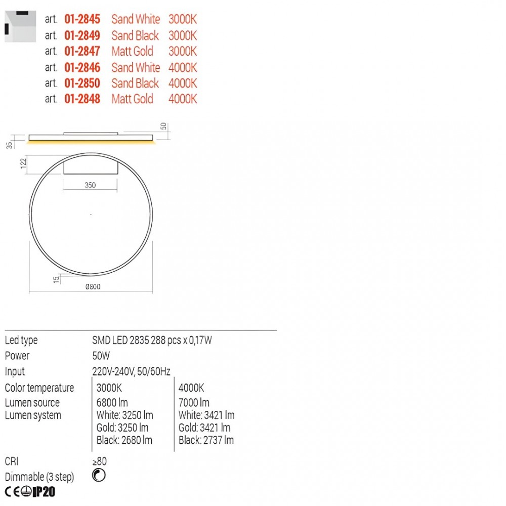 Ceiling lamp Redo Febe, metal, matt gold, dimmable, LED, 50W, 3421 lumens, neutral white 4000K, D.80 cm