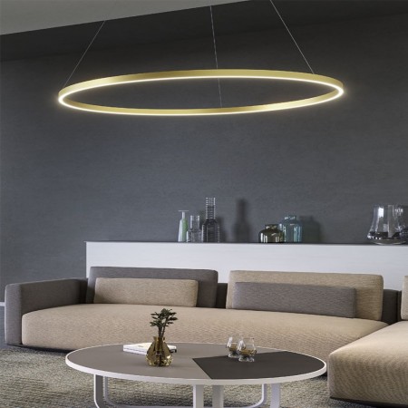 Suspension Redo Febe, metal, matt gold, dimmable, LED, 75W, 5100 lumens, neutral white 4000K, D.120 cm