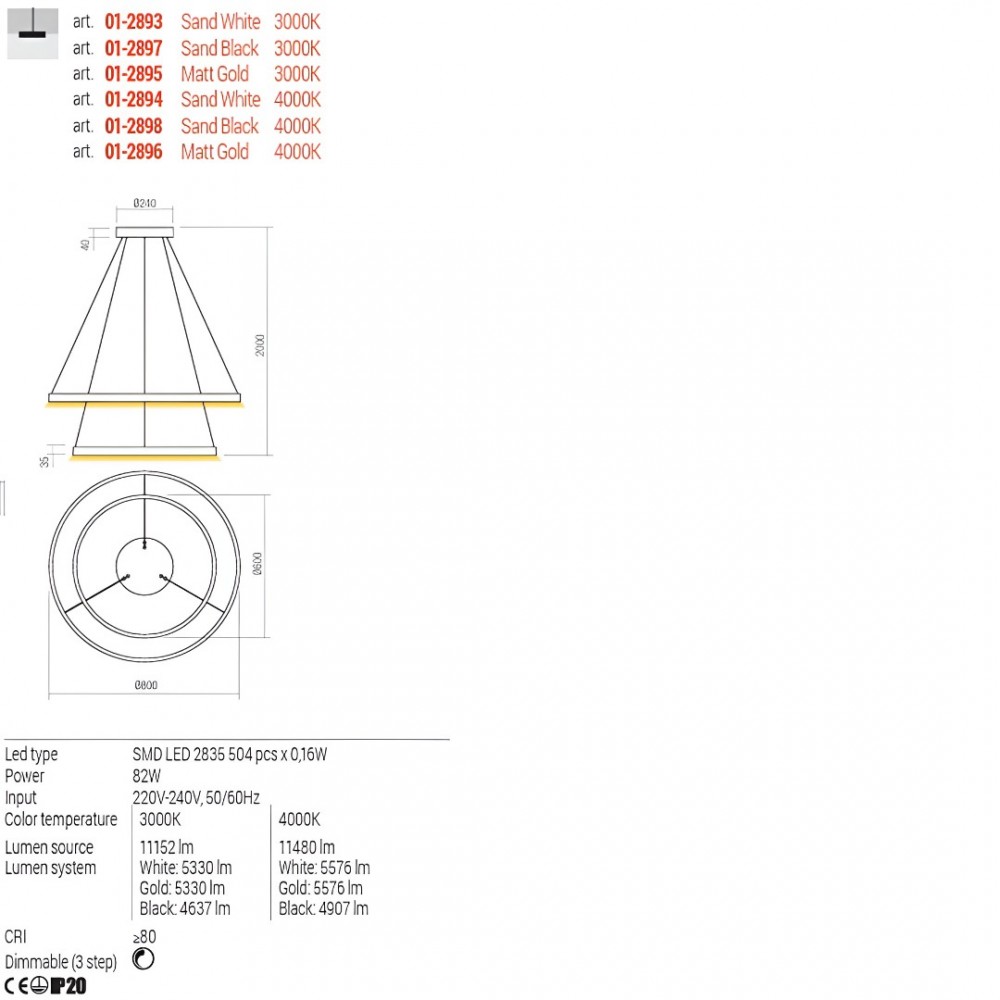 Suspension Redo Febe, metal, sand black, dimmable, LED, 82W, 4907 lumens, neutral white 4000K, D.80 cm