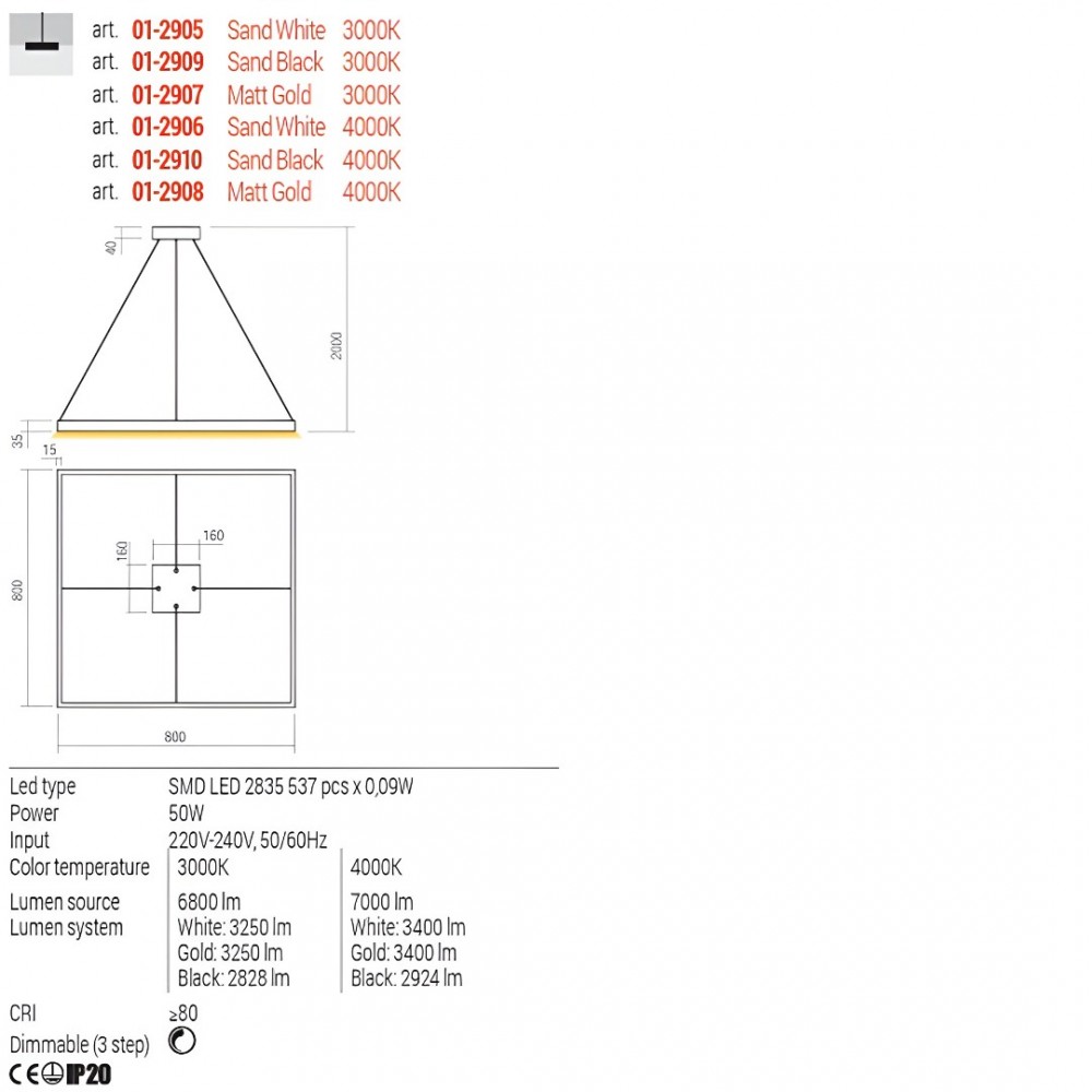 Suspension Redo Febe, metal, sand black, dimmable, LED, 50W, 2924 lumens, neutral white 4000K, L.80 cm