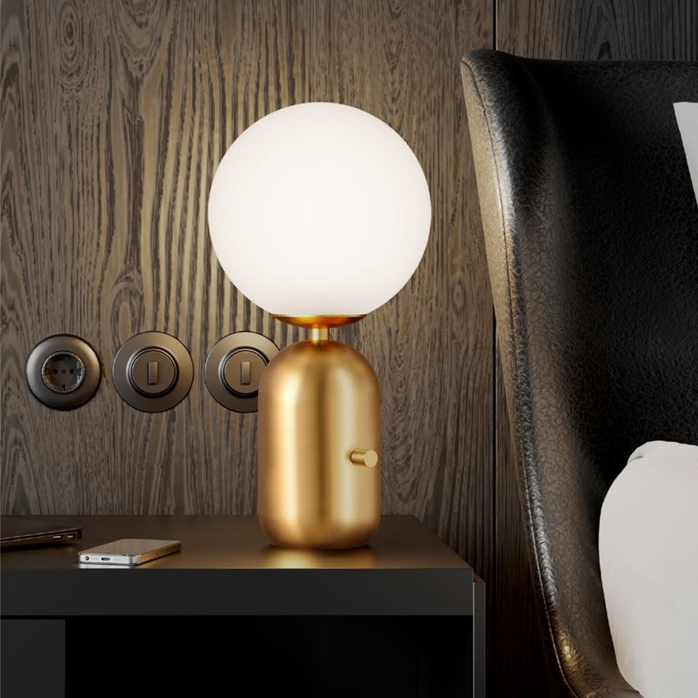 Table lamp Redo Helios, metal, glass, matt gold, 1XE14, H.35 cm