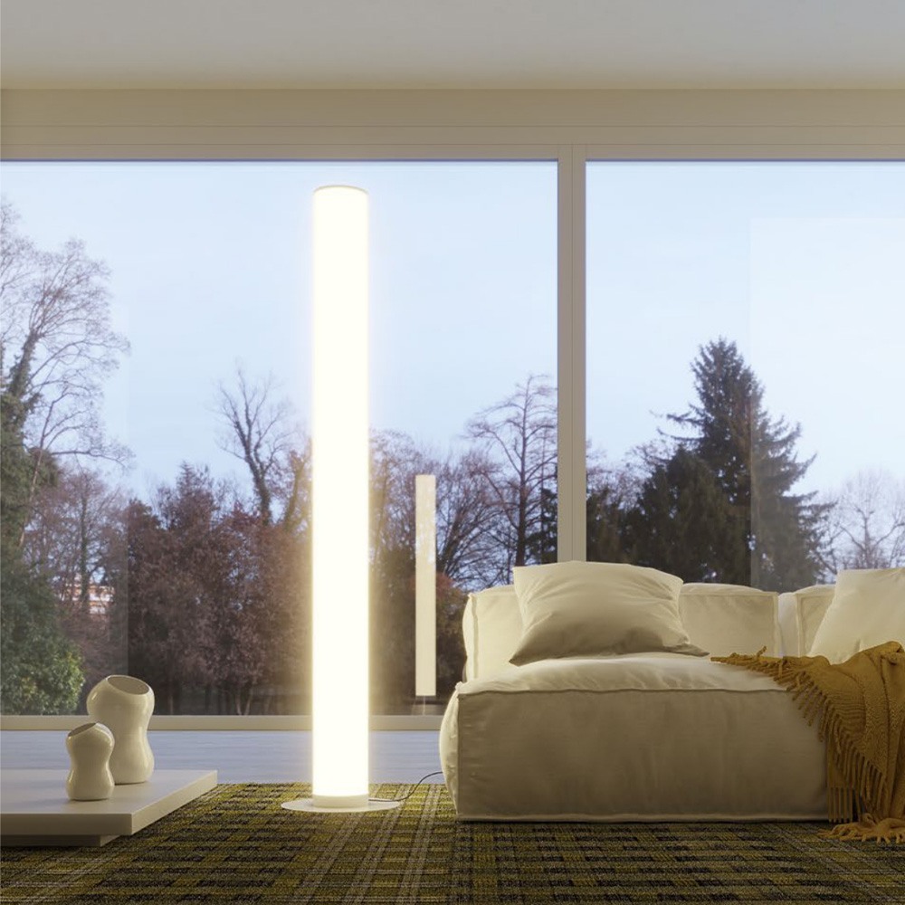 Floor lamp Redo Pilon, metal, sand white, dimmable, LED, 57W, 6885 lumens, warm white 3000K, H.180 cm