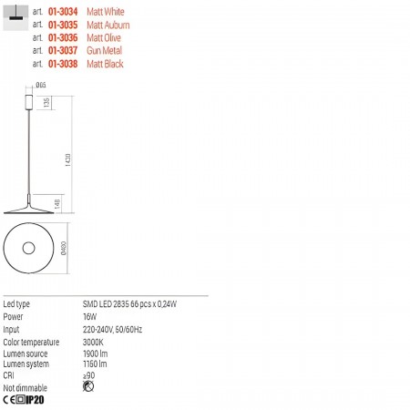 Suspension Redo Kai, metal, matt olive, LED, 16W, 1150 lumens, warm white 3000K, D.40 cm