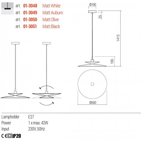 Suspension Redo Gunnar, metal, matt black, 1XE27, D.50 cm