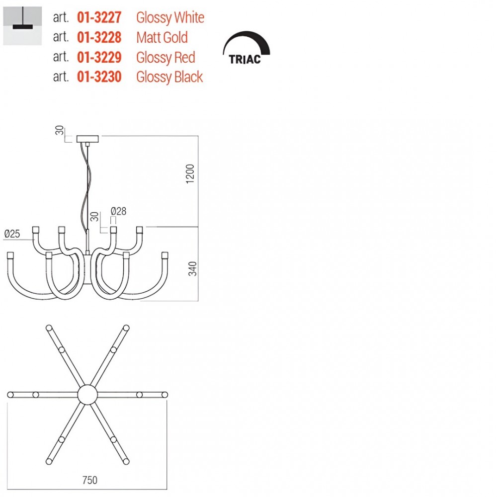 Chandelier Redo Luxor, metal, glossy black, dimmable, LED, 54W, 4605 lumens, warm white 3000K, D.75 cm