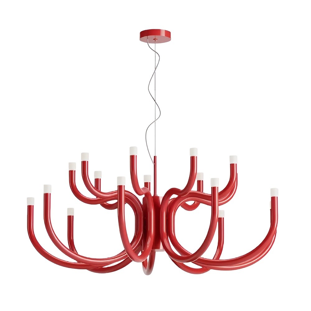 Chandelier Redo Luxor, metal, glossy red, dimmable, LED, 81W, 6083 lumens, warm white 3000K, D.96 cm