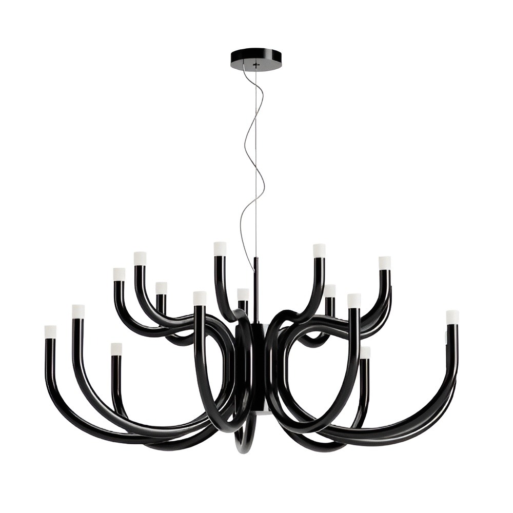 Chandelier Redo Luxor, metal, glossy black, dimmable, LED, 81W, 6083 lumens, warm white 3000K, D.96 cm