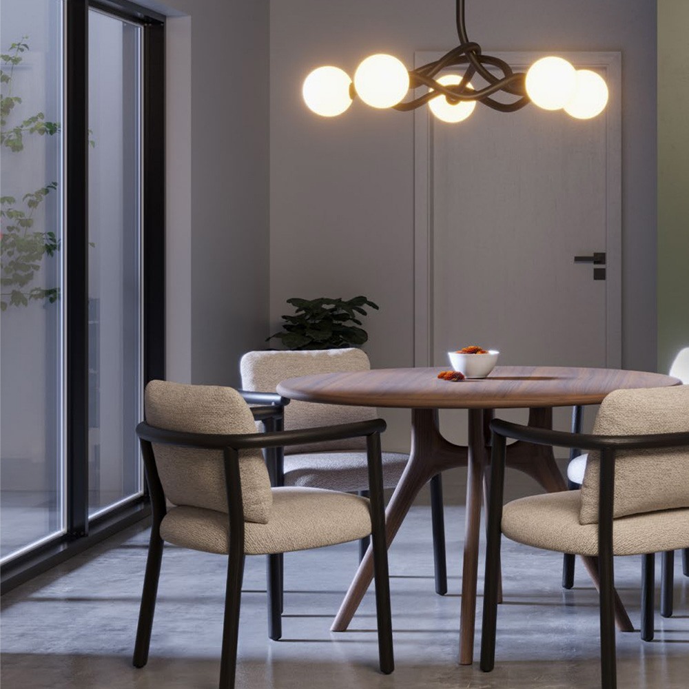 Suspension Redo Confusio, metal, glass, sand black, 5XE14, D.96 cm