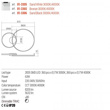 Ceiling lamp Redo Orbit, metal, bronze, dimmable, LED CCT, 63W, 5632 lumens, 3000K/4000K, L.87 cm