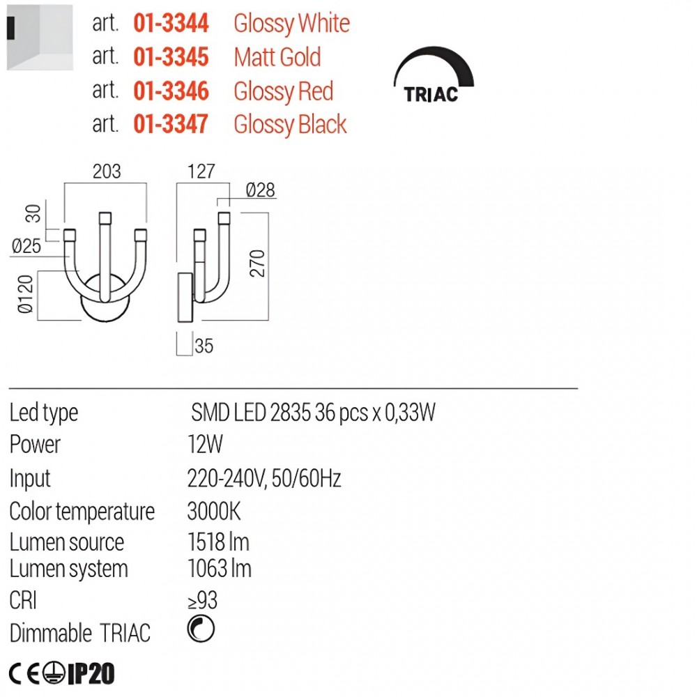 Wall lamp Redo Luxor, metal, matt gold, dimmable, LED, 12W, 1063 lumens, warm white 3000K, H.27 cm