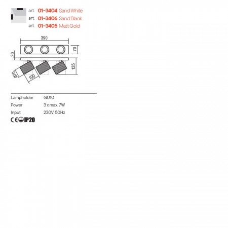 Ceiling lamp Redo Delphi, metal, matt gold, orientable, 3XGU10, L.39 cm