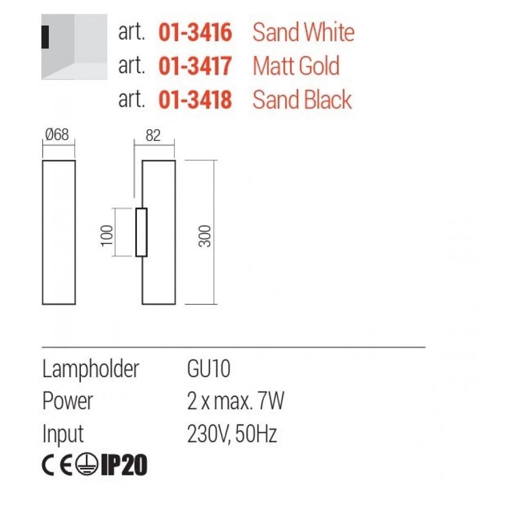 Wall lamp Redo Corinth, metal, sand black, 2XGU10, H.30 cm