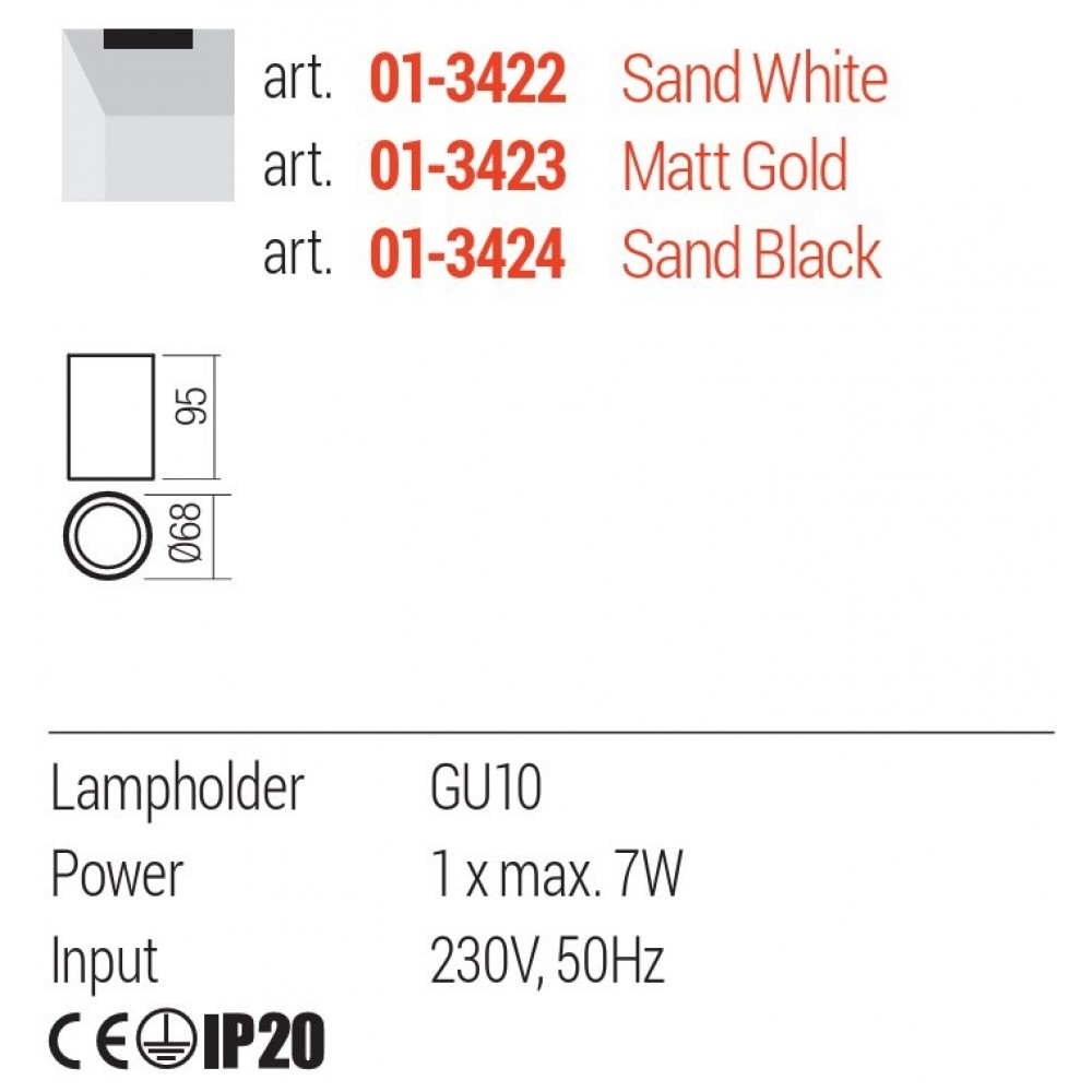 Ceiling lamp Redo Corinth, metal, sand black, 1XGU10, D.7 cm
