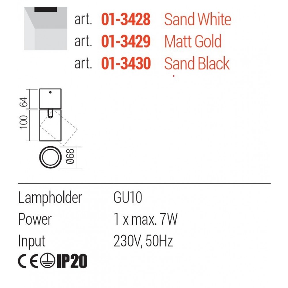 Ceiling lamp Redo Corinth, metal, sand black, 1XGU10, H.16 cm