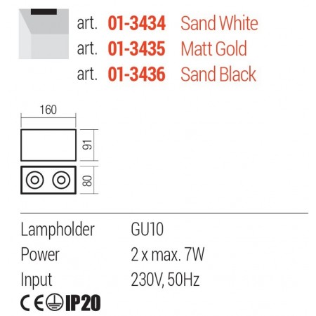 Ceiling lamp Redo Corinth, metal, sand white, 2XGU10, L.16 cm