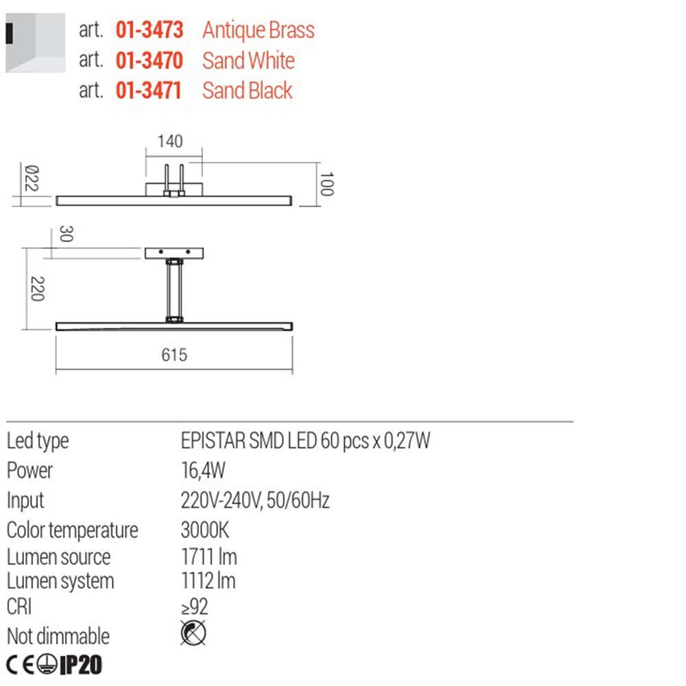 Wall lamp Redo Ikon, metal, sand black, LED, 16,4W, 1112 lumens, warm white 3000K, L.61 cm
