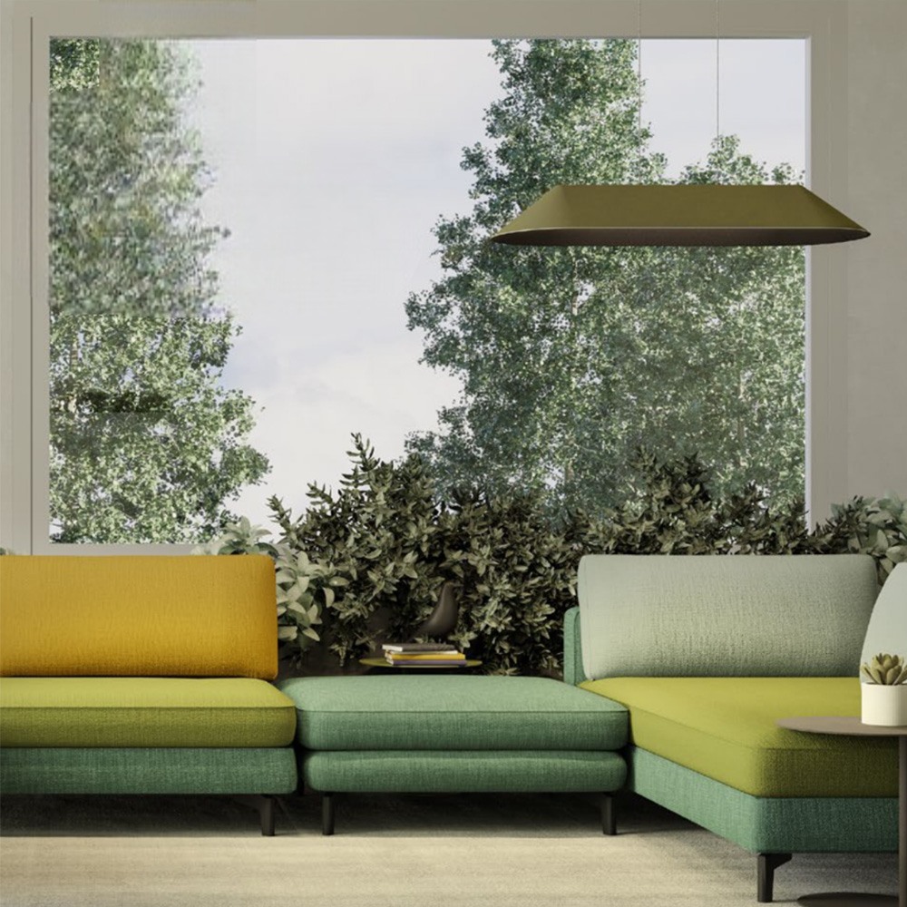 Pendant lamp Redo Akira, metal, sound-absorbing felt, olive/black, LED, 23,5W, 1850 lumens, warm white 3000K, L.109 cm