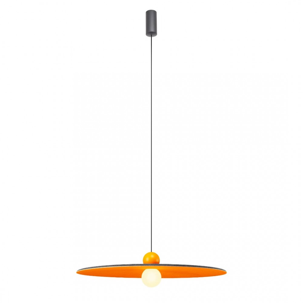 Suspension Redo Nuwa, metal, glass, sound-absorbing felt, dark grey/orange, LED, 7W, 420 lumens, warm white 3000K, D.60 cm