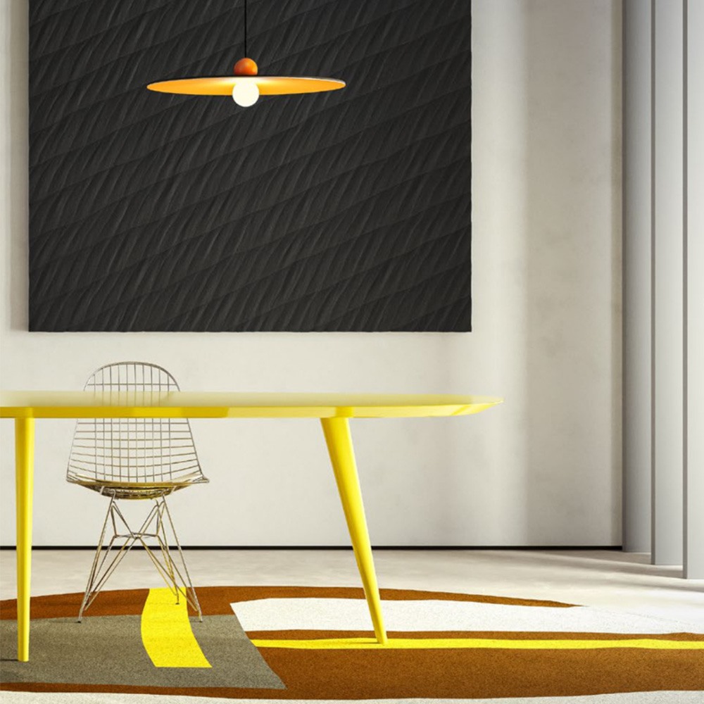 Suspension Redo Nuwa, metal, glass, sound-absorbing felt, dark grey/orange, LED, 7W, 420 lumens, warm white 3000K, D.60 cm