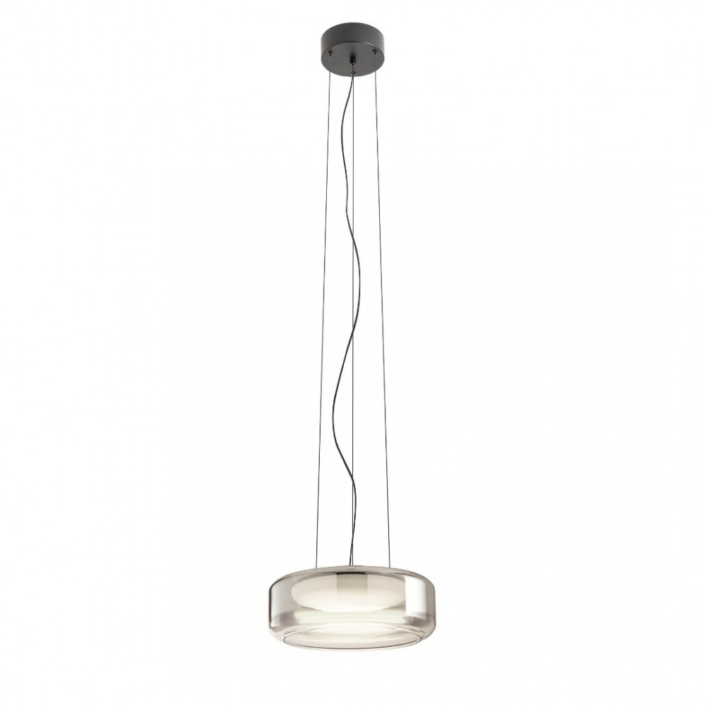 Suspension Redo Solera, metal, glass, gradient smoke/white, LED CCT, 24W, 1043 lumens, 3000K/4000K, D.35 cm