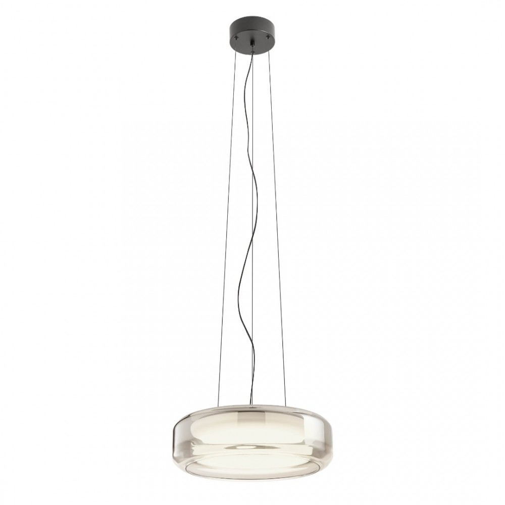 Suspension Redo Solera, metal, glass, gradient smoke/white, LED CCT, 36W, 1773 lumens, 3000K/4000K, D.45 cm