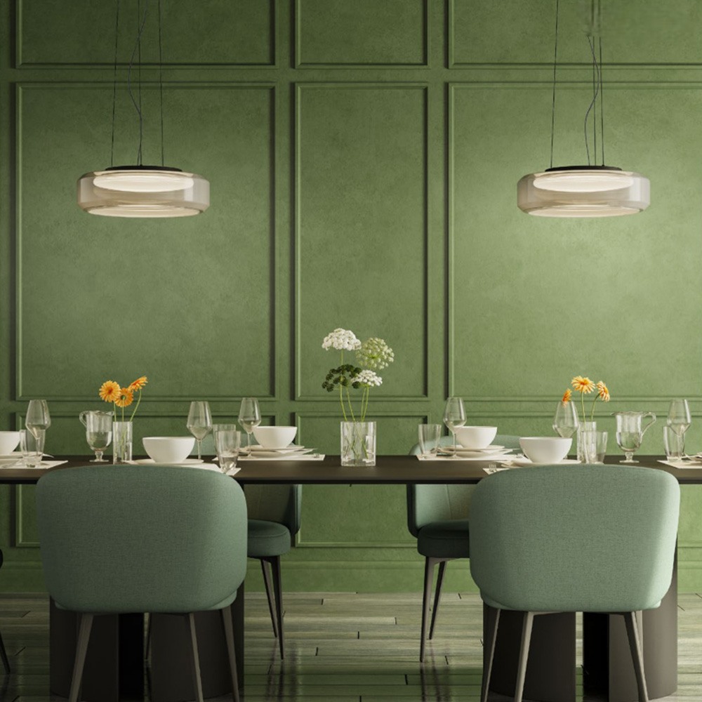 Suspension Redo Solera, metal, glass, gradient smoke/white, LED CCT, 36W, 1773 lumens, 3000K/4000K, D.45 cm