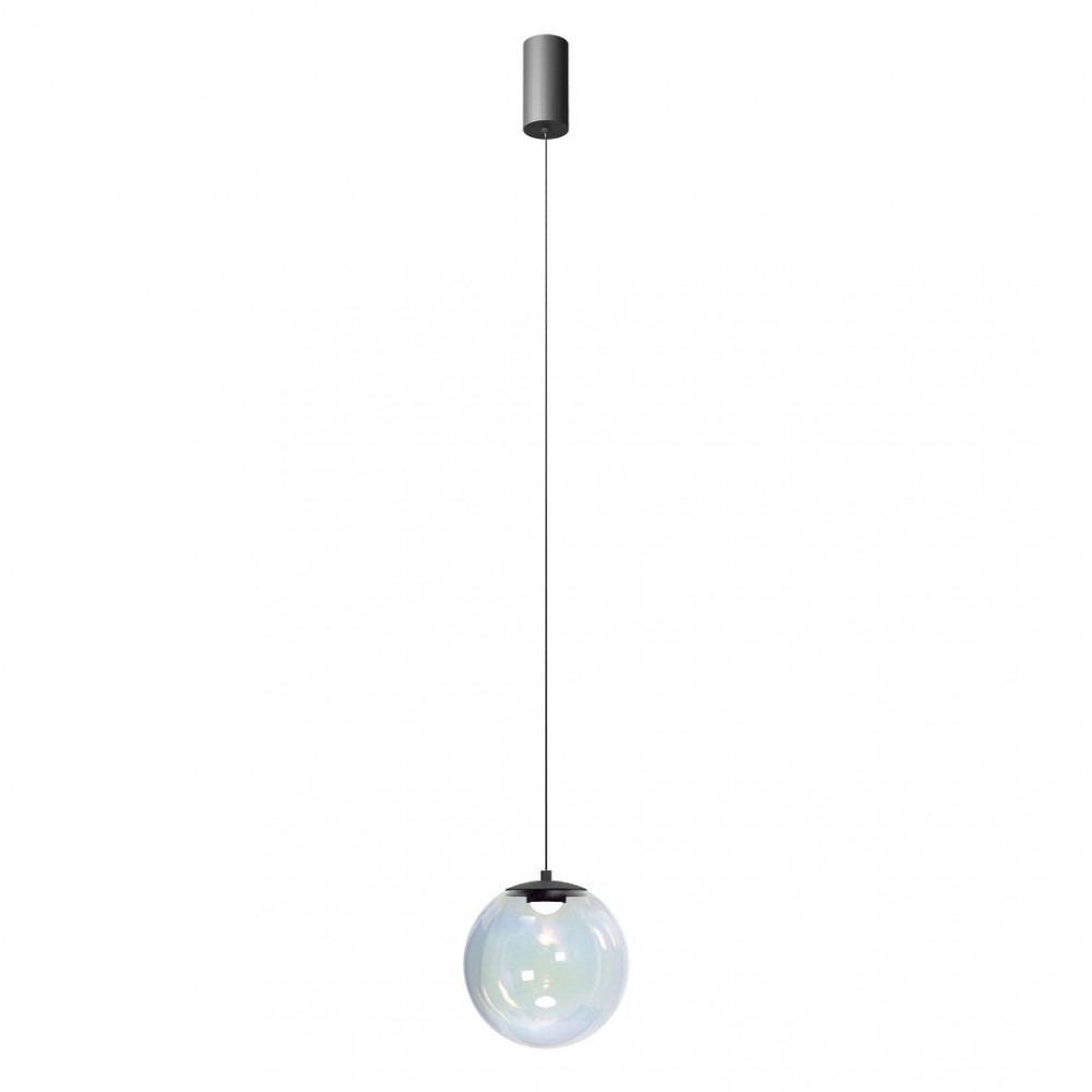 Suspension Redo Irides, metal, glass, sand black/dichroic, LED, 7W, 568 lumens, warm white 3000K, D.20 cm