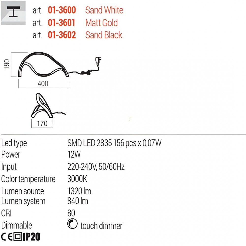Table lamp Redo Tempest, metal, matt gold, dimmable, LED, 12W, 840 lumens, warm white 3000K, H.19 cm