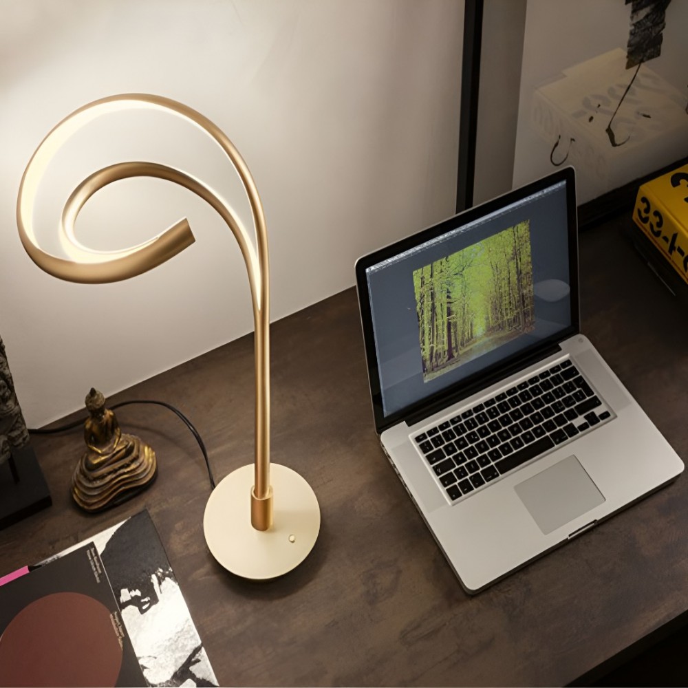 Table lamp Redo Tempest, metal, matt gold, dimmable, LED, 18W, 1260 lumens, warm white 3000K, H.50 cm
