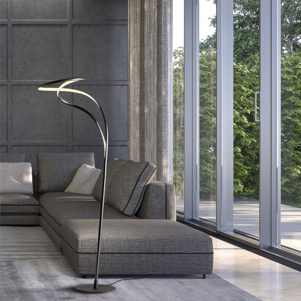 Floor lamp Redo Tempest, metal, sand black, dimmable, LED, 30W, 2100 lumens, warm white 3000K, H.160 cm