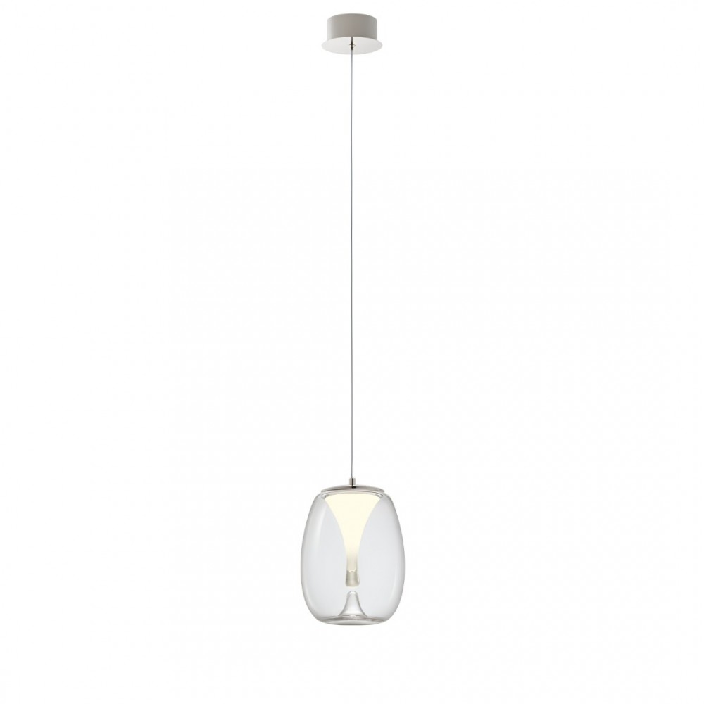 Suspension Redo Drop, metal, glass, chrome, LED, 8W, 560 lumens, warm white 3000K, D.20 cm
