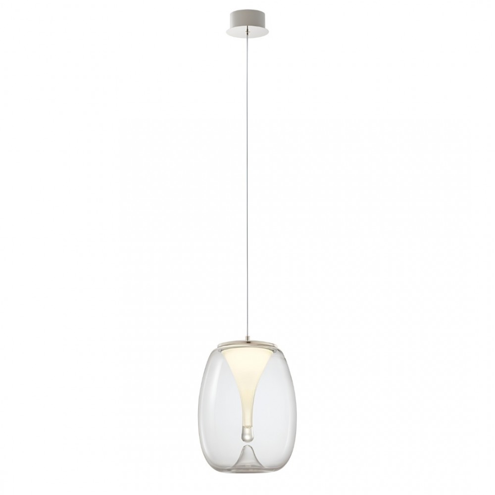 Suspension Redo Drop, metal, glass, chrome, LED, 15W, 1050 lumens, warm white 3000K, D.27 cm