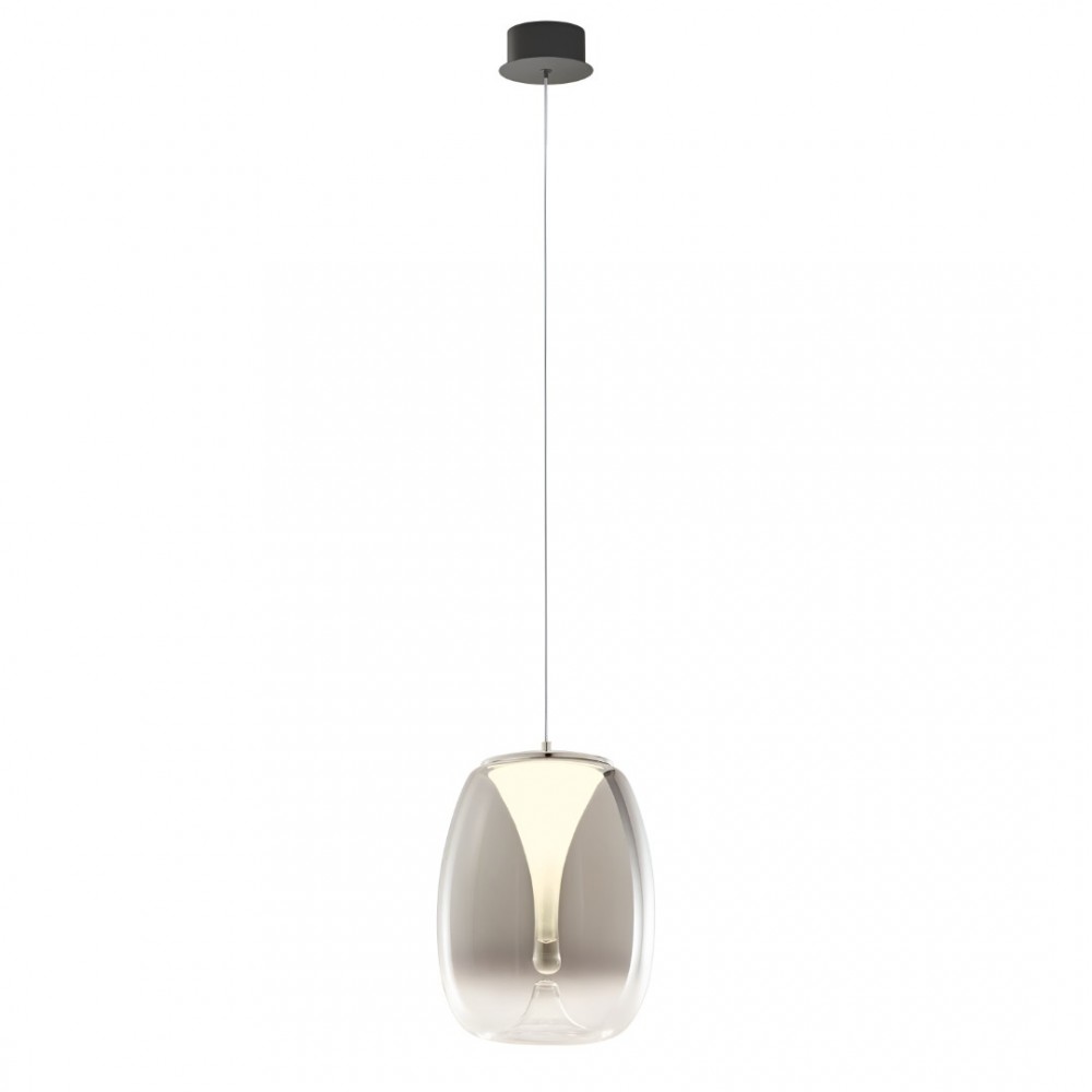 Suspension Redo Drop, metal, glass, sand black/gradient smoke, LED, 15W, 1050 lumens, warm white 3000K, D.27 cm
