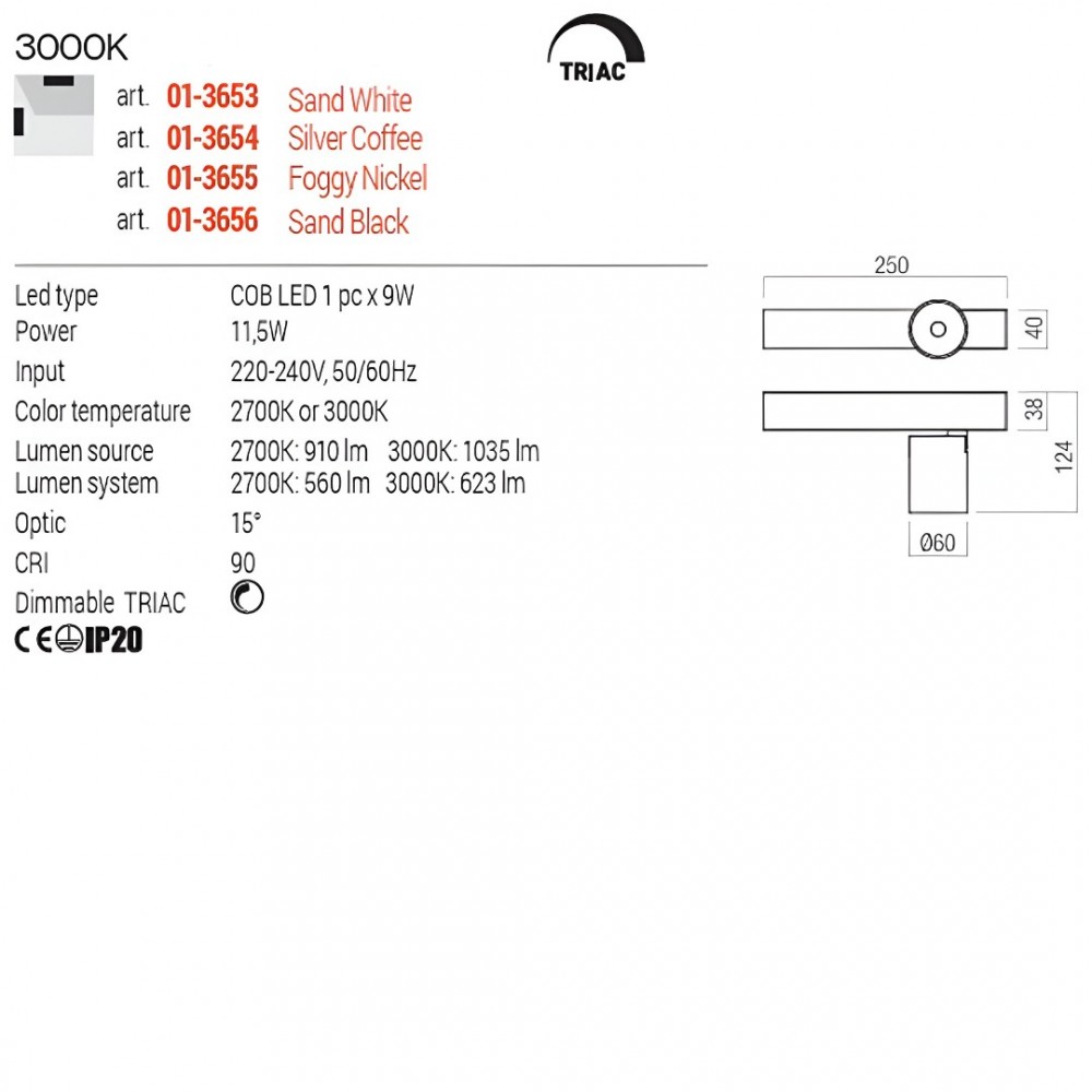 Wall lamp Redo Takto, metal, matt black, dimmable, LED, 11,5W, 623 lumens, warm white 3000K, L.25 cm