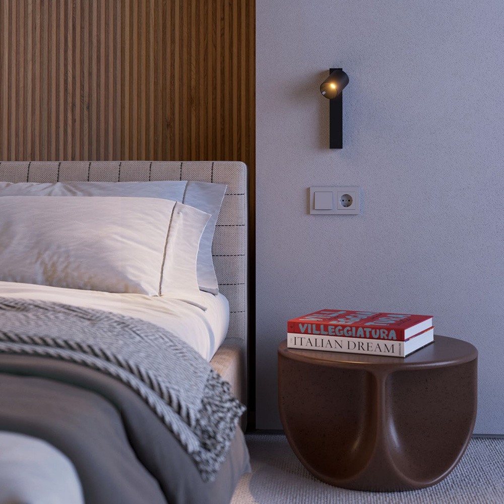 Wall lamp Redo Takto, metal, matt black, dimmable, LED, 11,5W, 623 lumens, warm white 3000K, L.25 cm