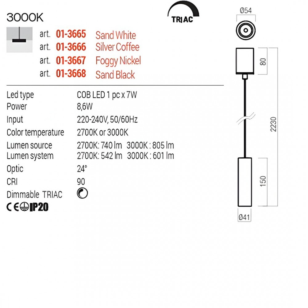 Suspension Redo Takto, metal, matt white, dimmable, LED, 8,6W, 601 lumens, warm white 3000K, D.4 cm