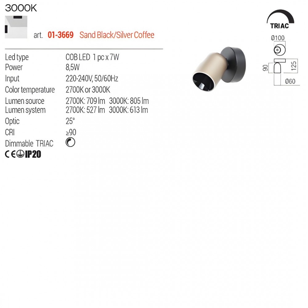 Ceiling lamp Redo Kobe, metal, matt black/silver coffee, dimmable, LED, 8,5W, 613 lumens, warm white 3000K, H.12 cm