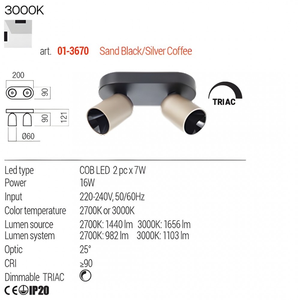 Ceiling lamp Redo Kobe, metal, matt black/silver coffee, dimmable, LED, 16W, 1103 lumens, warm white 3000K, L.20 cm